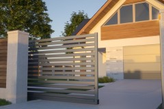 Automatic Sliding Gate and house, 3d illustration